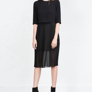 Zara chiffon pleat midi layered shift dress black size Small